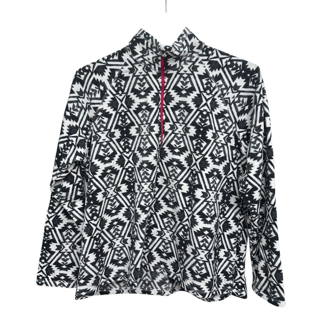Eddie Bauer Women's‎ 2XL Fleece Pullover Black White Aztec Print 1/4 Zip Soft